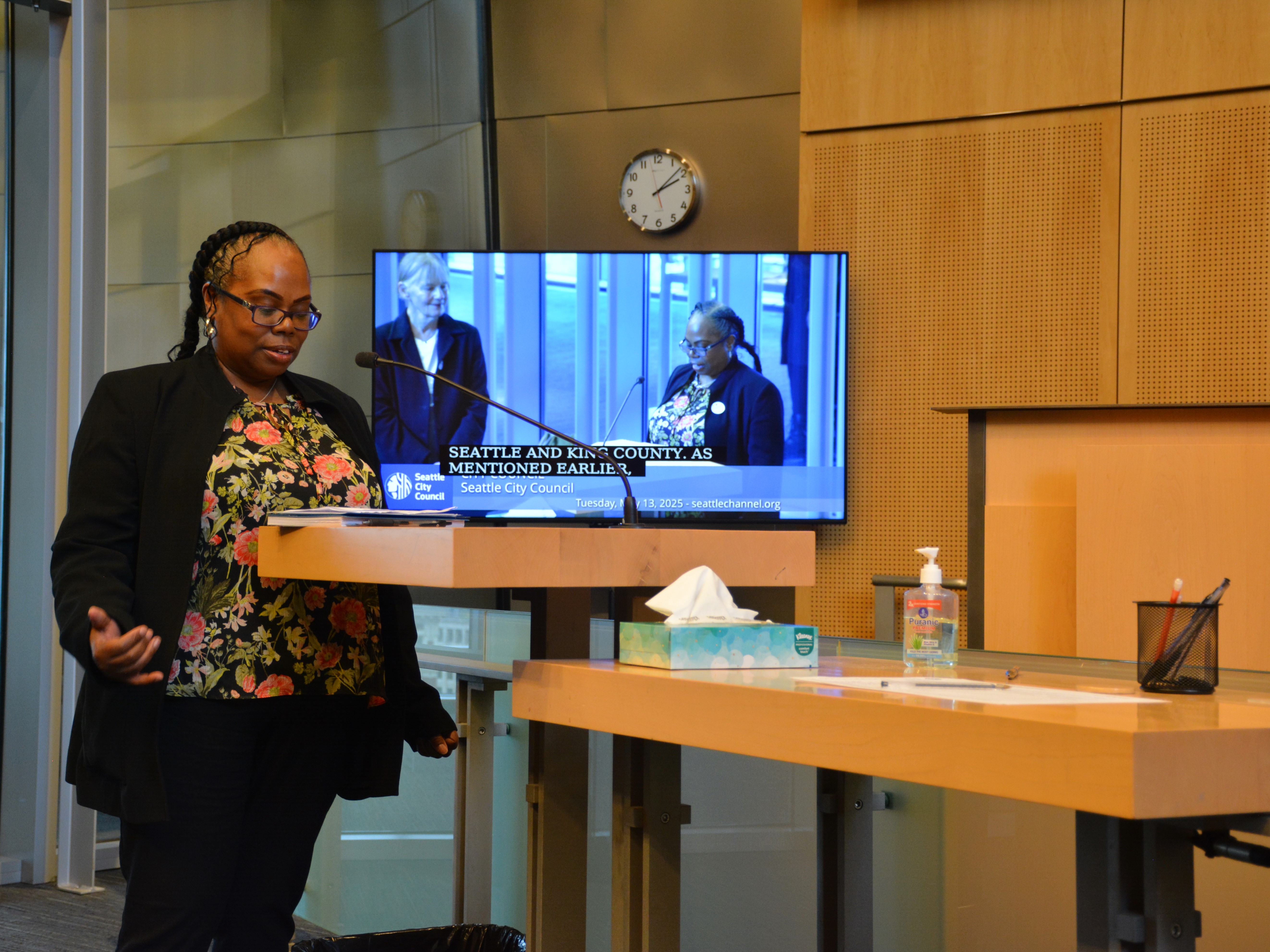 Chair Pamela J. Williams speaks in City Council Chambers during Older Americans Month in May 2025