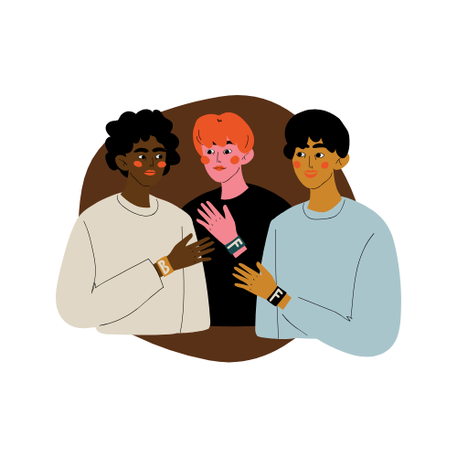 Colorful icon of three teens in conversation
