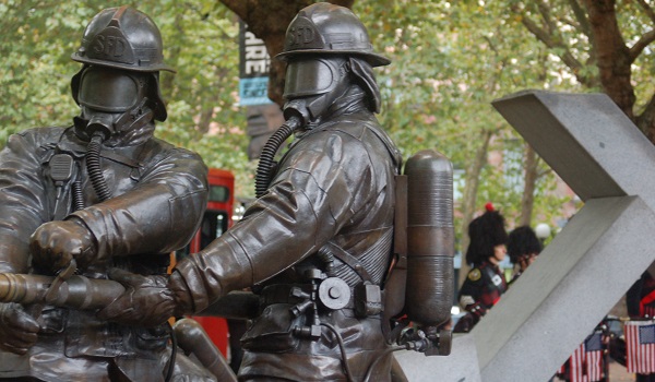 Bronze statues of the Fallen Firefighter Memorial in Occidental Park