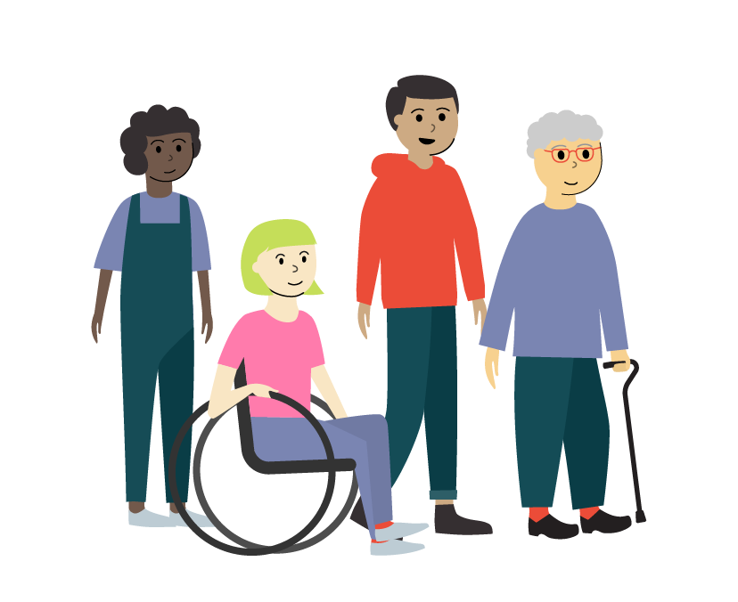 Several people standing and one in a wheelchair waiting for light rail