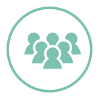 A seafoam colored icon with a grouping of people symbol
