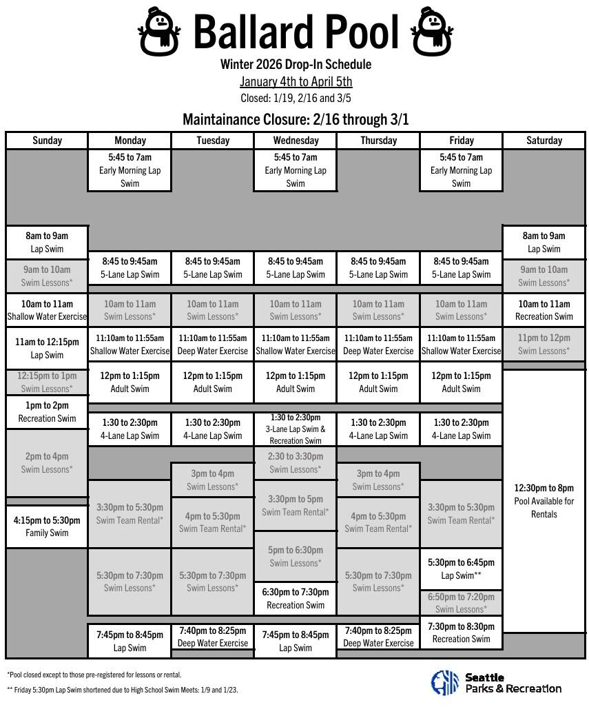 Click or tap to view a printable Ballard Pool schedule in a new window