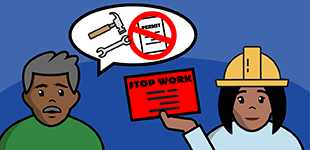 A black man is told to stop work because he didn't have a permit.