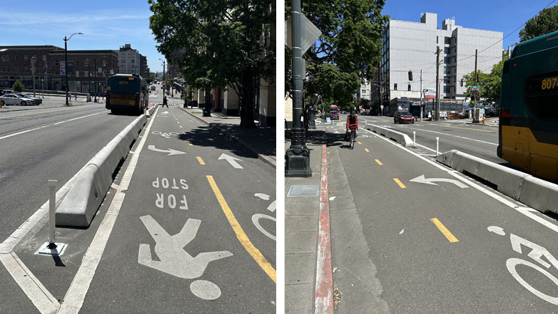 Examples of two recently completed bike barriers 
