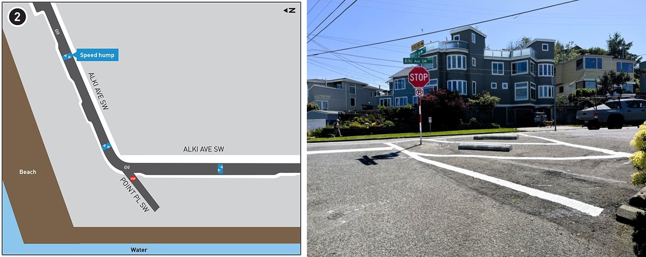 Design plan for the Healthy Street along Alki Way SW and completed photo