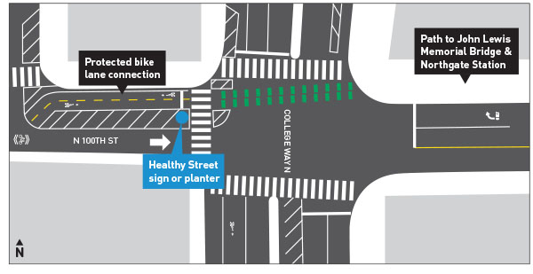 Graphic map of intersection of N 100th St and College Way N