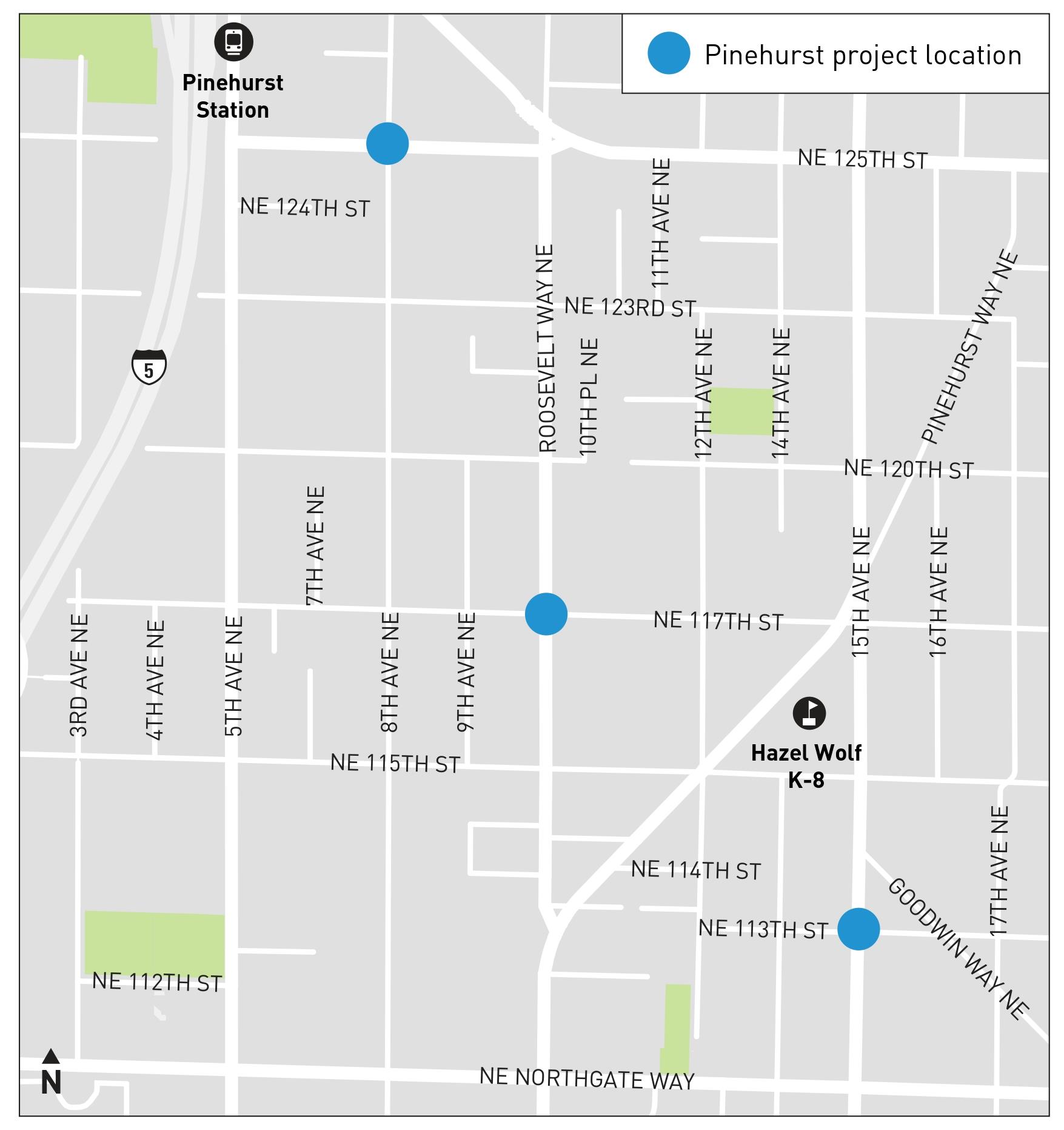 Image shows location of Pinehurst projects on an overview map.