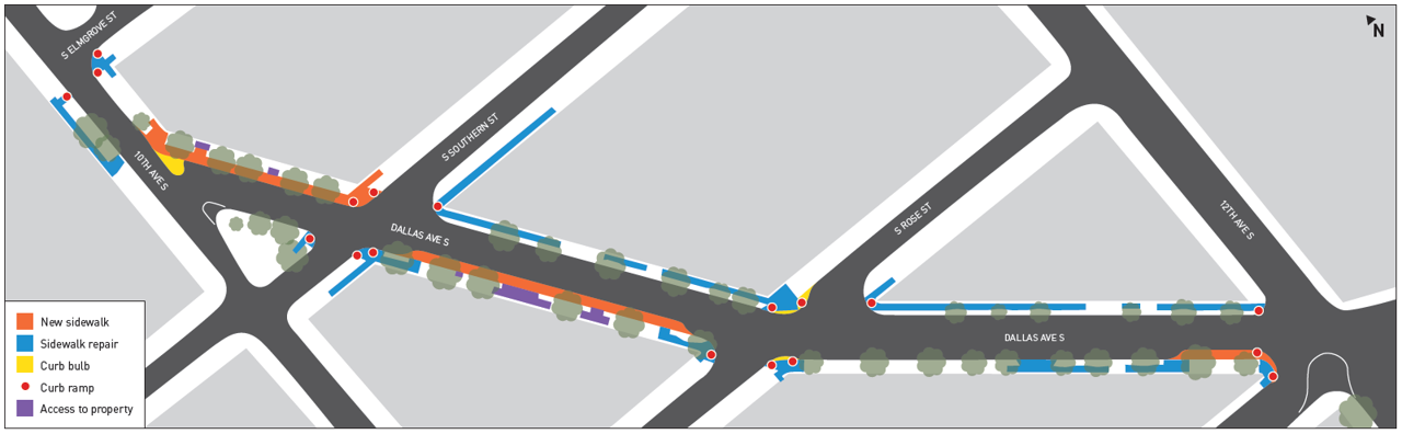 Map showing the extent and details of the project: Dallas Ave S from 10th Ave S to 12th Ave S