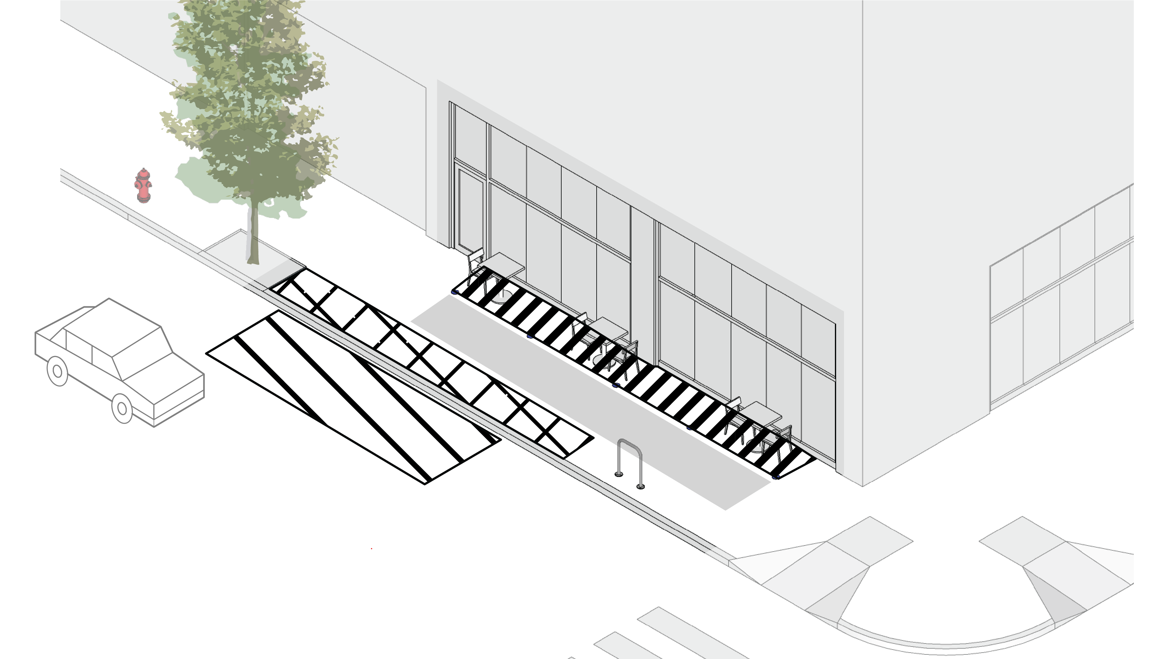 Overview of planned a tables and chairs set up, with diverters