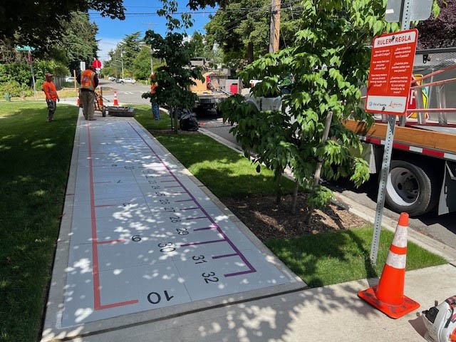 Installation of the A design, which looks like a ruler