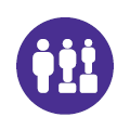 An icon of people being given equal access against a purple background