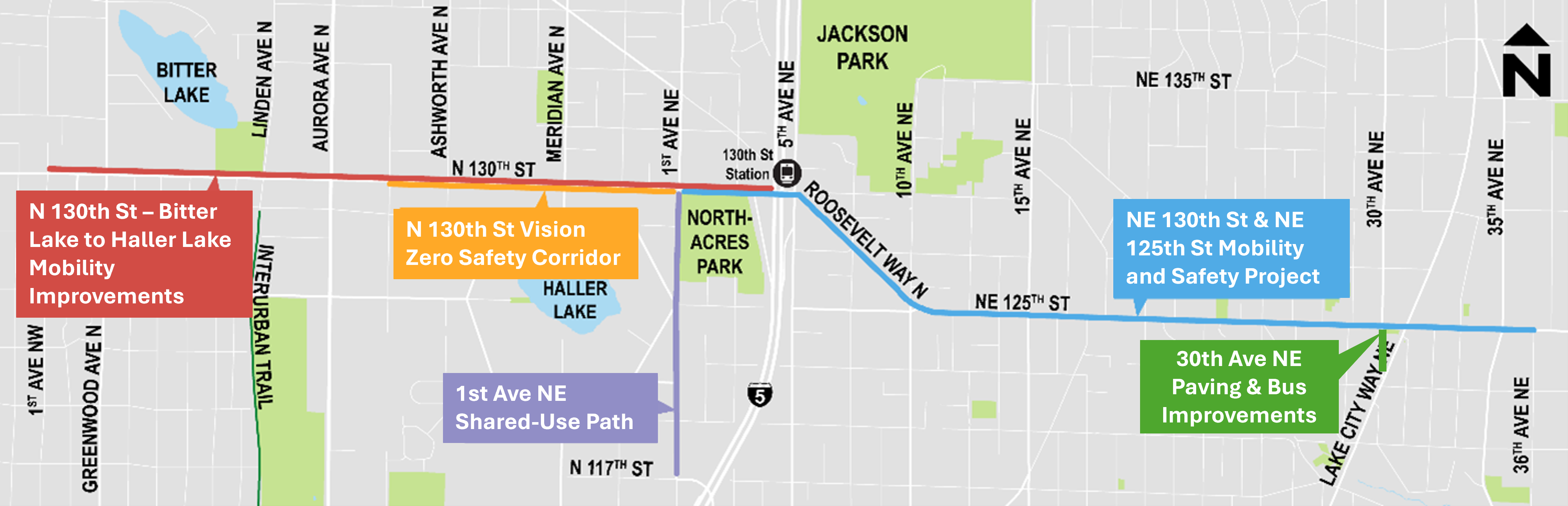 Map of projects along N/.NE 130th St