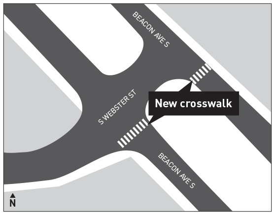 A rendering of the intersection of Beacon Ave S and S Webster St where a crosswalk will be installed on the south section of the intersection. 
