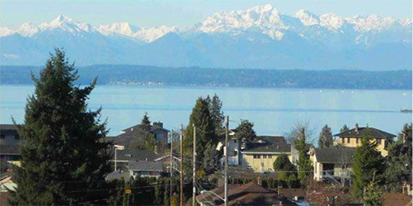 Broadview neighborhood view looking westward with Puget Sound in background.