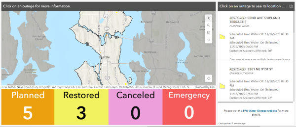Screenshot of Water Outage Map as an example of live map.