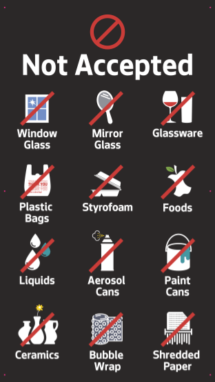 Images of not accepted items for recycling