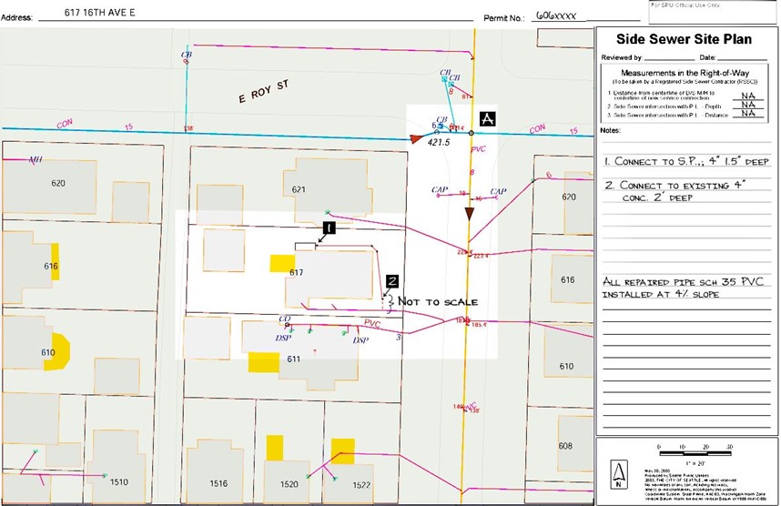 Sample side sewer plan for alteration.