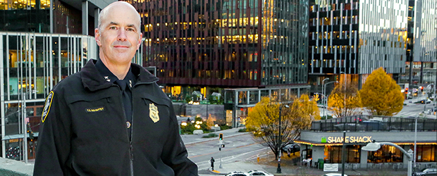 Photo of office with downtown in the background