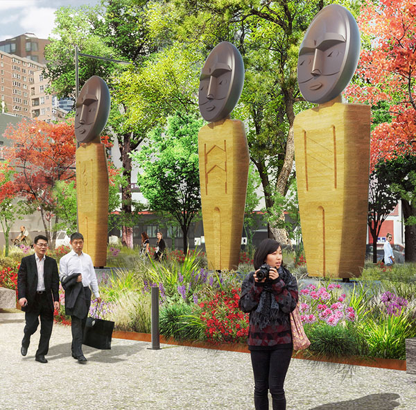 A rendering of Qwalsius-Shaun Peterson&rsquo;s artwork on the promenade, across from Pier 58