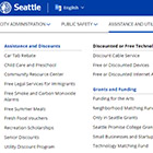 Screenshot of Seattle.gov's main top navigation drop-down menus