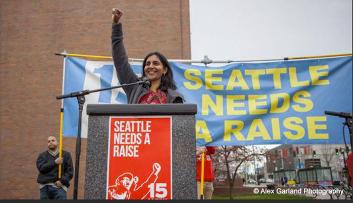 Councilmember Sawant appears at $15 minimum wage action