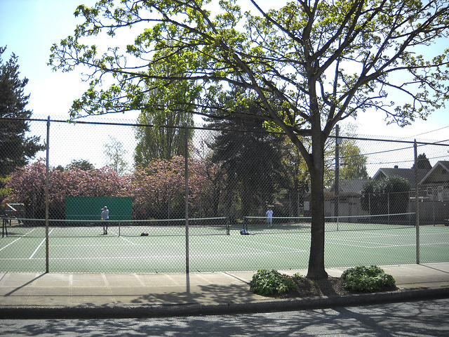 University Playground fence and tennis courts
