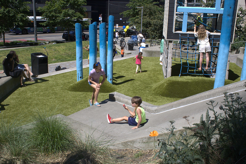 Urban Triangle Play Area with Children Playing