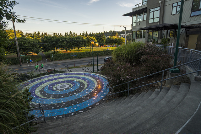 Wallingford Steps steps leading to blue tile floor