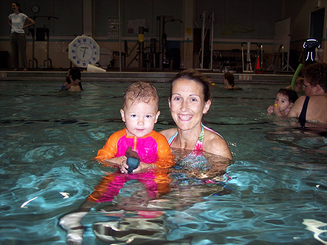 Mom and baby swim