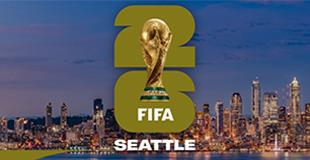 FIFA Seattle Logo over the Seattle Cityscape