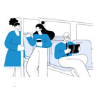 Drawing of commuters on a bus