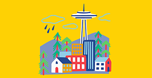 Seattle with skyline and Mt Rainier.