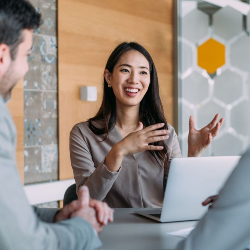 A woman and a man at a job interview