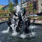 This bronze fountain by the late artist George Tsutakawa was restored and reinstalled in a new basin at Columbia St.