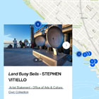 Graphic showing the map, with links on a map and a popup showing information about the artwork