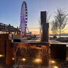 Sunset from Pier 58, with the Great Wheel in the background and the historic FitzGerald Fountain.